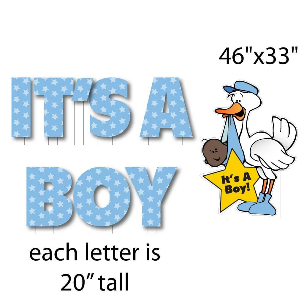 It's A Boy Yard Card Letters & Stork Baby Announcement- 9 Pcs - Image 4