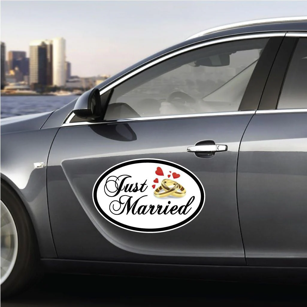 Just Married Oval Car Magnet Set - 18" x 24" - Pack of 2 - Image 2