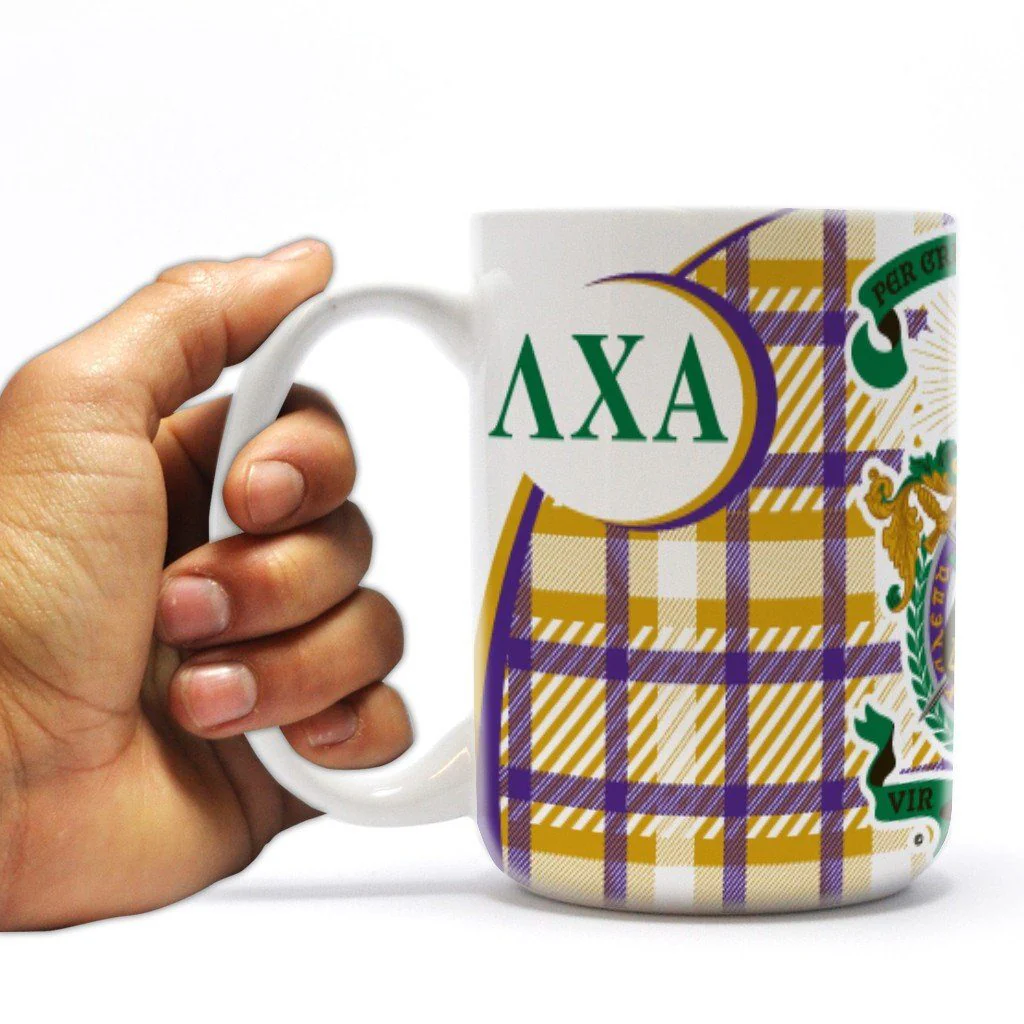 Lambda Chi Alpha 15oz Plaid with Coat of Arms Coffee Mug