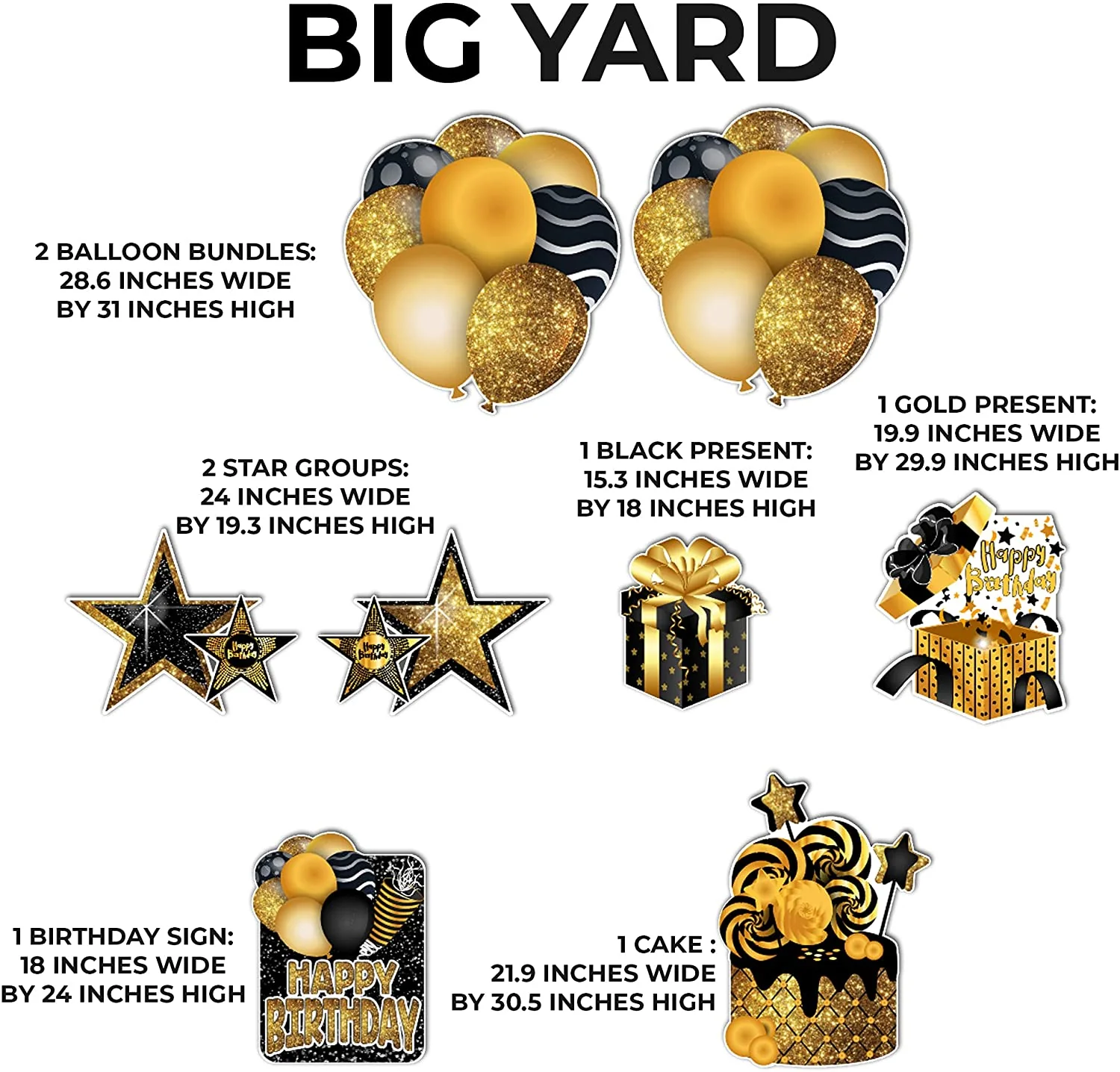 Large Happy Birthday Black Gold Birthday Yard Cards - Image 2