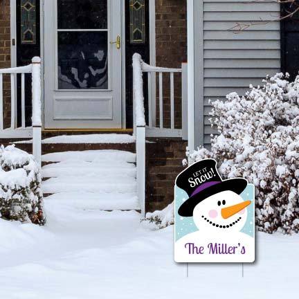 Let It Snow Custom Winter Holiday 17"x22" Yard Sign | Pair of EZ Stakes Included