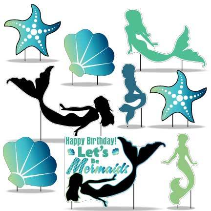 Let's Be Mermaids Blue Yard Decorations 9 piece set - Image 2