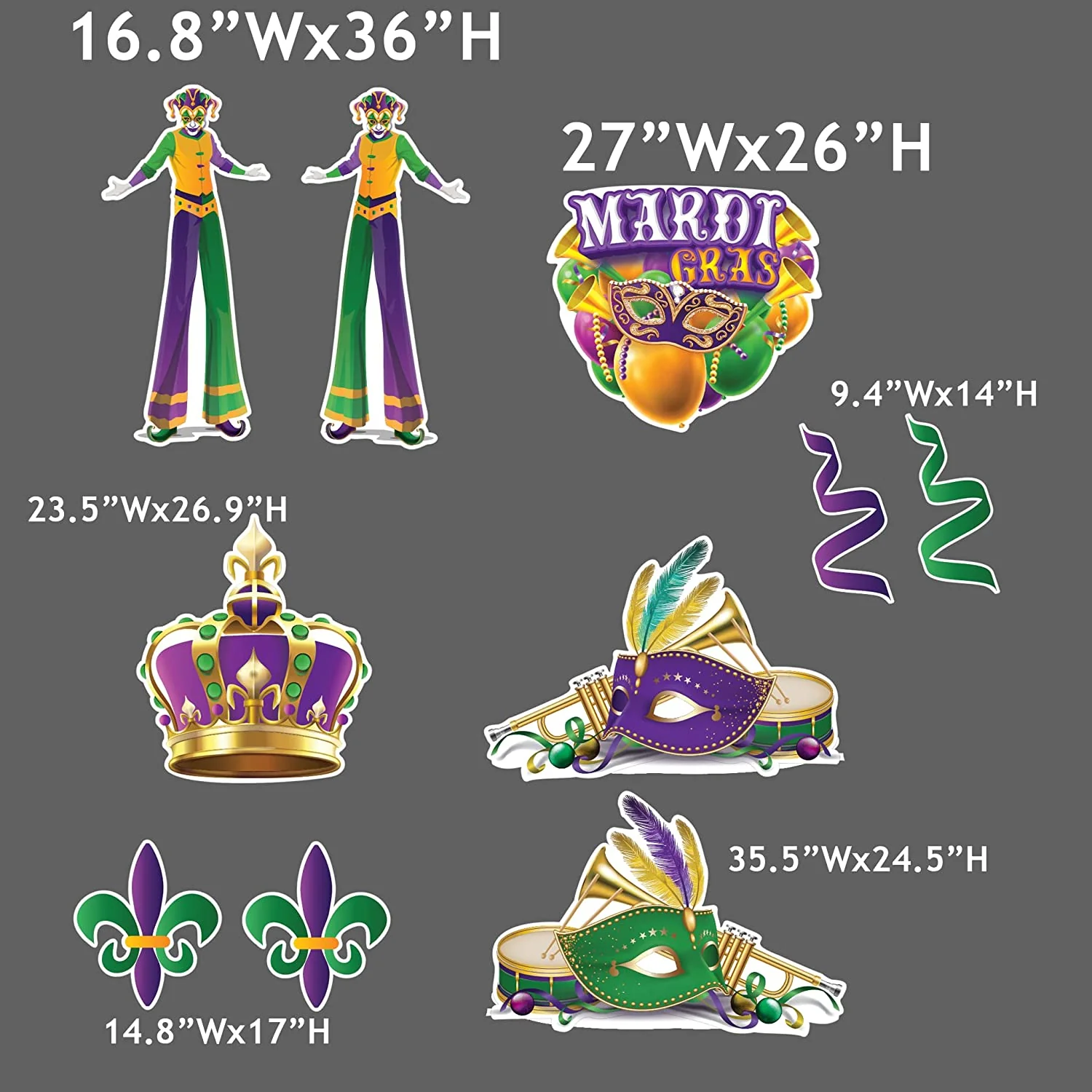 Mardi Gras Masquerade Party Yard Card Display 10 pc set - Image 2
