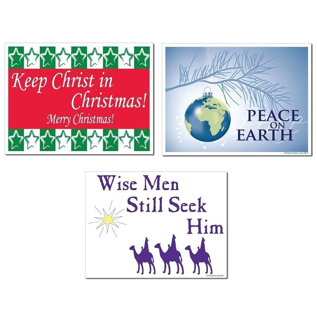 Merry Christmas Religious Yard Sign Set of 3