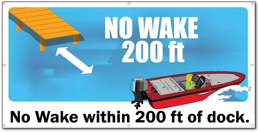 No Wake within Certain Feet of Dock Banner with Wind Resistant Mesh - Image 2