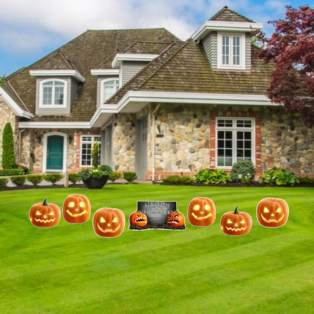 Scary Pumpkins Halloween Party Yard Decorations & 12 Can Cooler Set Package