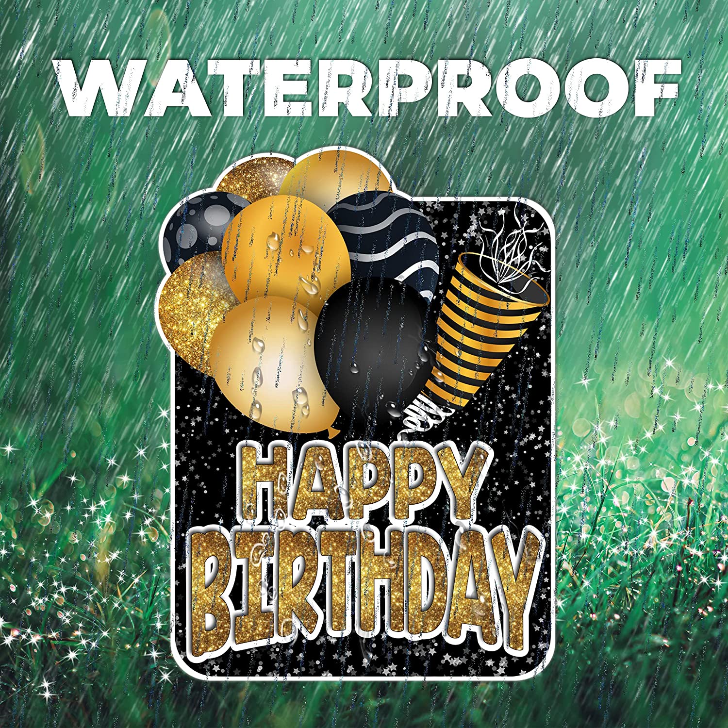 Small Happy Birthday Black Gold Birthday Yard Cards, Set of 8 - Image 3