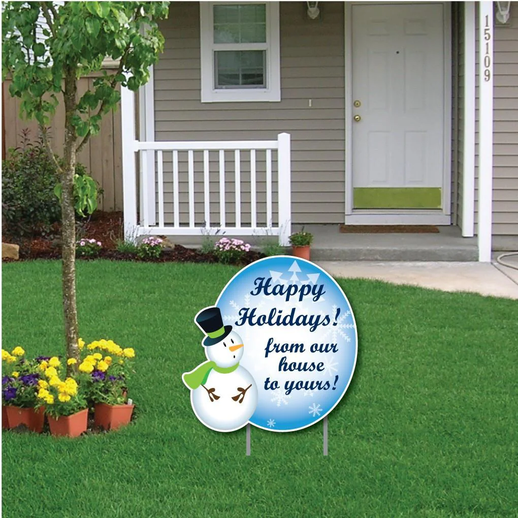 Snowman Happy Holidays! Christmas Yard Sign | Pair of EZ Stakes Included - Image 3