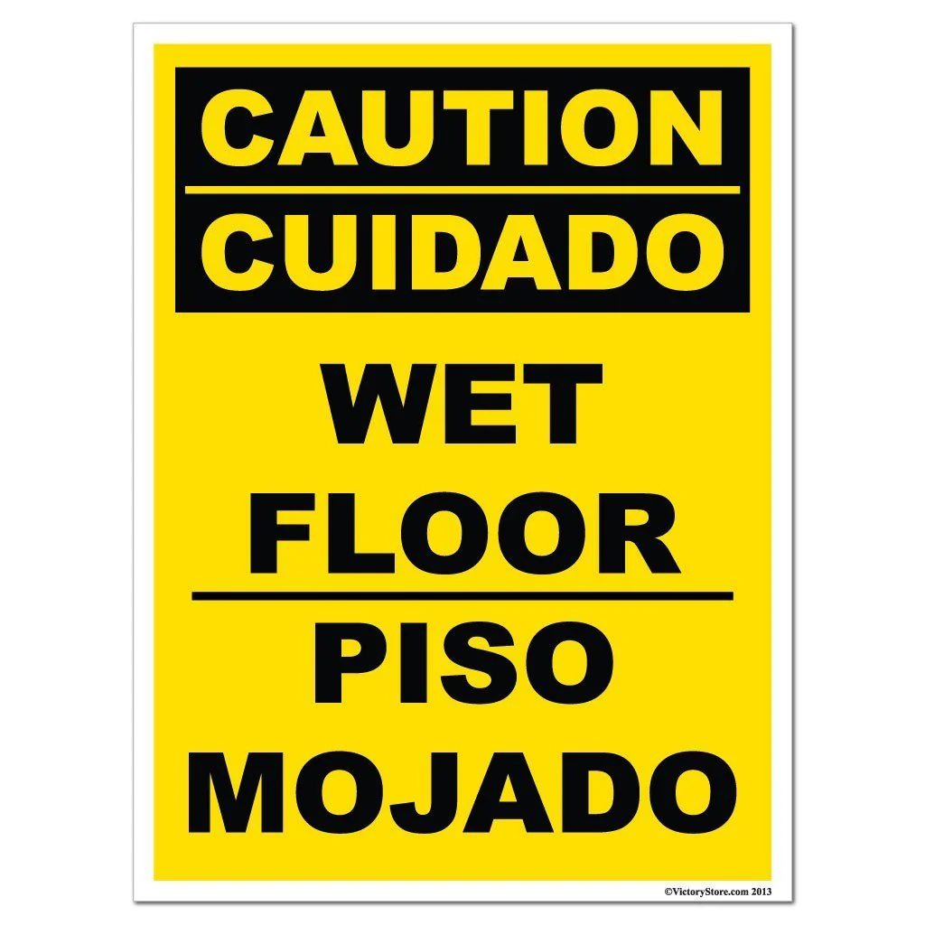 Bilingual Caution Wet Floor Sign or Sticker - Image 2