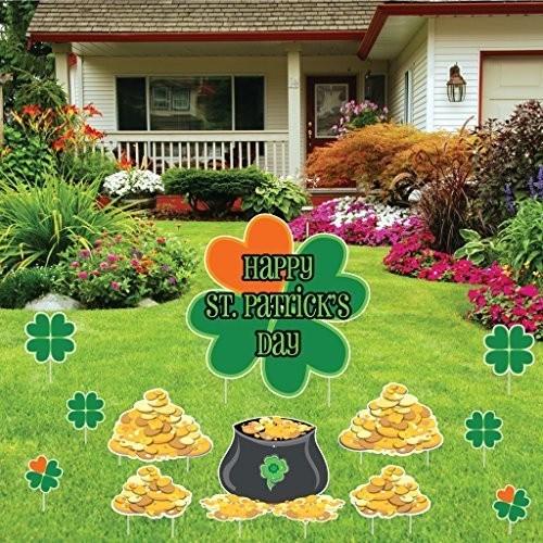 St. Patrick's Day Shamrocks and Gold Yard Decoration | 9 piece set