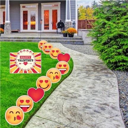 Valentine's Day Emojis Yard Sign & Yard Cards 11 piece set