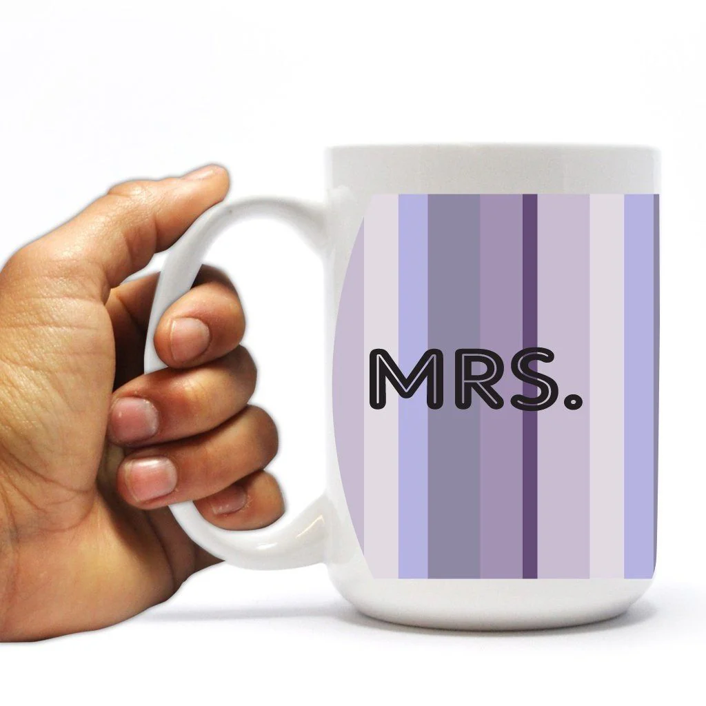 Mrs. Purple Striped Wedding 15oz Coffee Mug