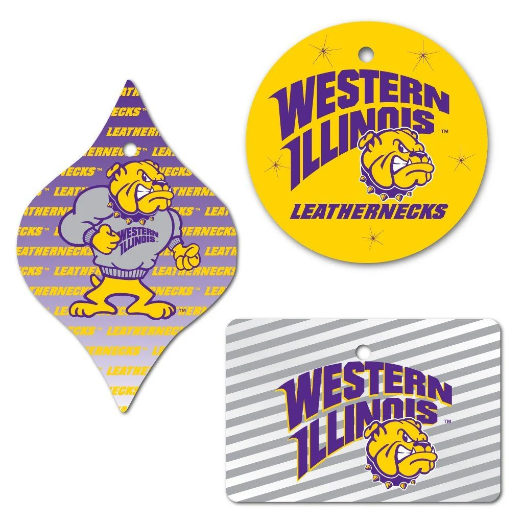 Western Illinois University Ornament Set of 3 Shapes