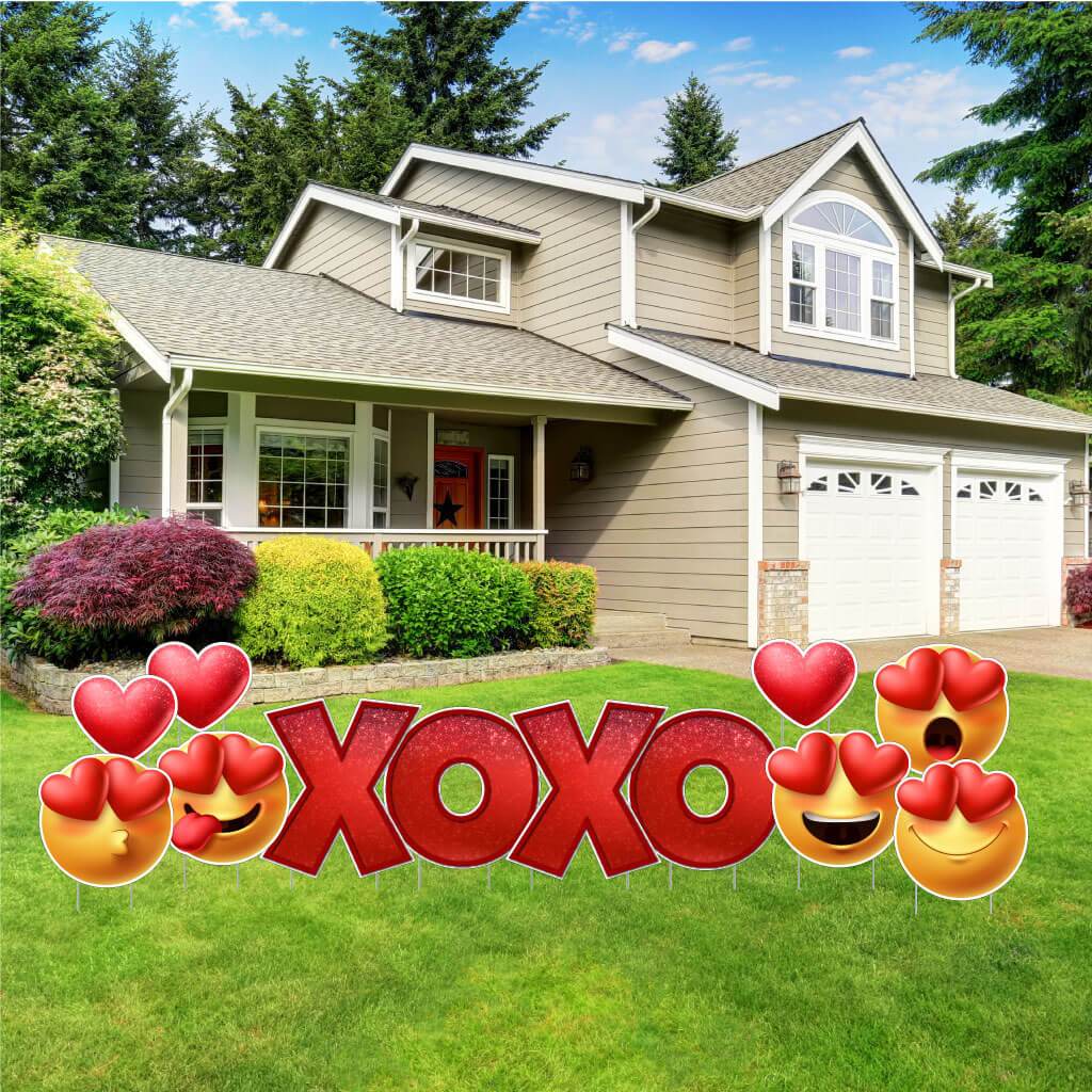 XOXO with Emojis Valentine Yard Card 12 pc Set