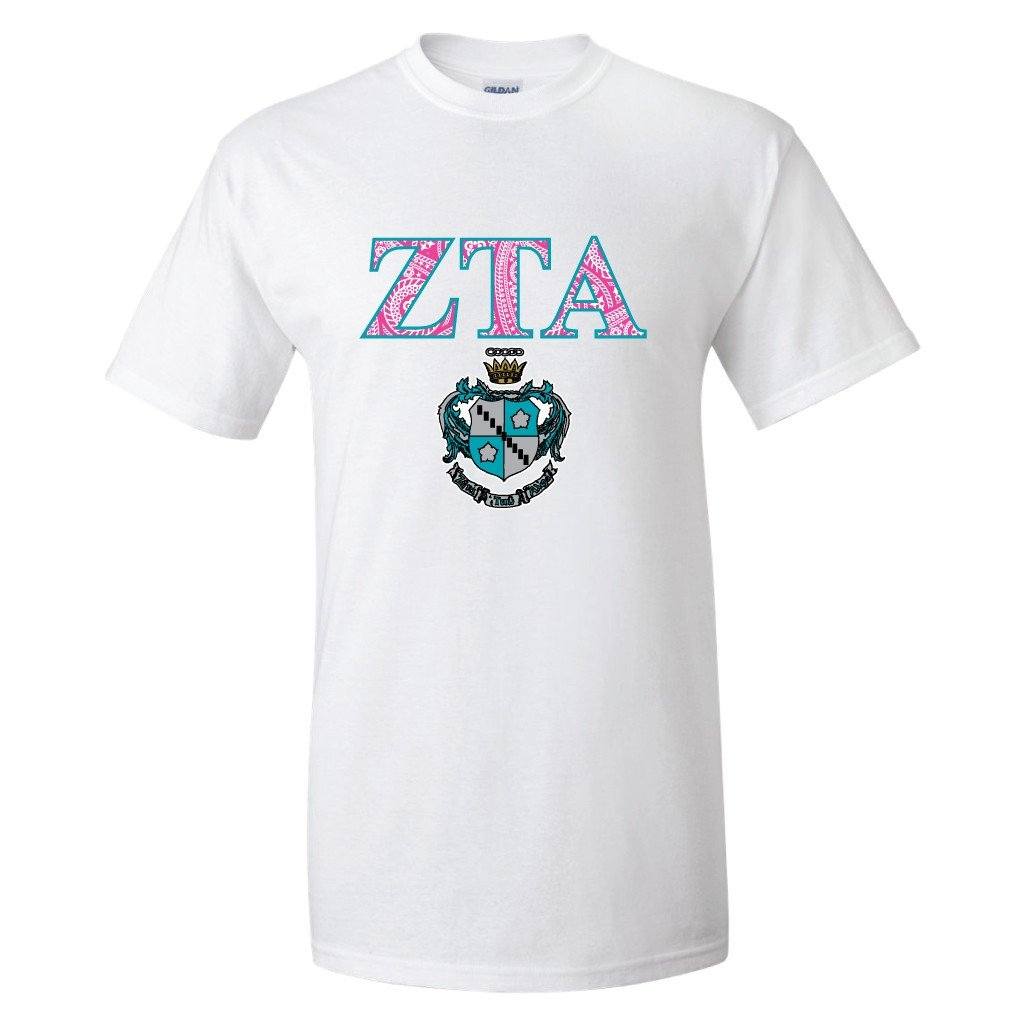 Zeta Tau Alpha Greek Letters with Coat of Arms T-Shirt