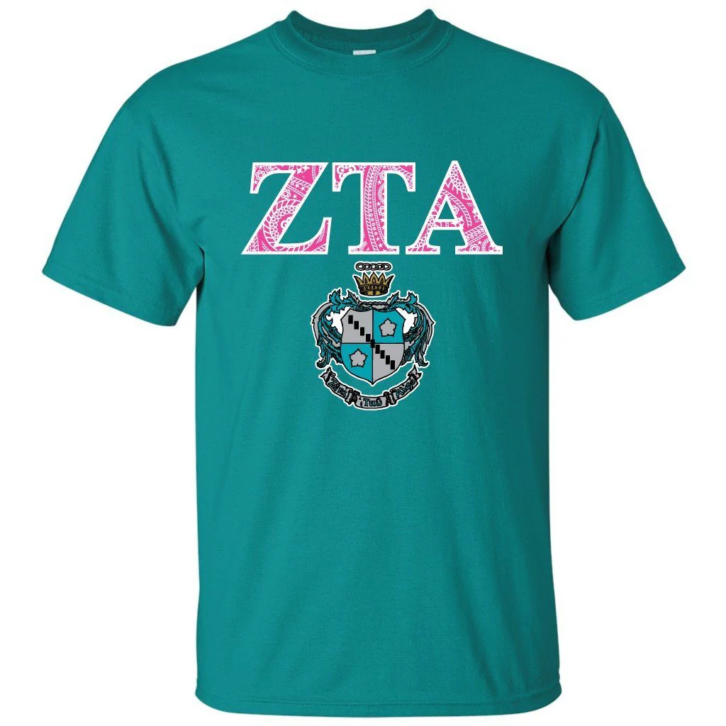 Zeta Tau Alpha Greek Letters with Coat of Arms T-Shirt - Image 2