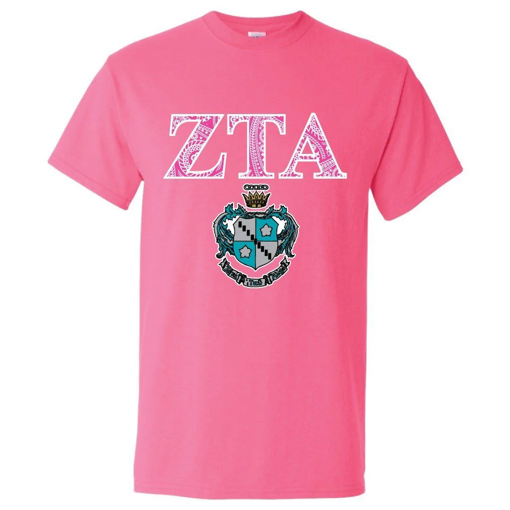 Zeta Tau Alpha Greek Letters with Coat of Arms T-Shirt - Image 3
